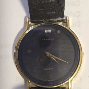 Vintage Men's Lasalle Blackface Diamond Chip Quartz Watch Working New Battery.